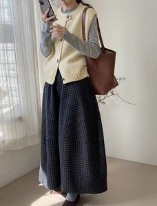 यूरोपीय अमेरिकी विंटेज लंबी स्कर्ट शरद ऋतु सुपर शीतकालीन नई ऊनी प्लेड रेट्रो-लाइन फ्लेयर कमर नरम आरामदायक - Product Image 5