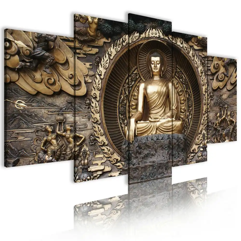 Cuadro religioso de Buda para decoración, arte de pared, impresiones al óleo, lienzo abstracto, póster, imagen decorativa, 5 piezas