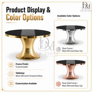 Table de banquet ronde en acier inoxydable doré avec piétement sablier et plateau en verre trempé miroir pour la vente en gros - Product Image 4