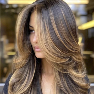 Perruque Lace Front en Cheveux Humains Européens Bruts, Racines Foncées avec Mèches, Ligne de Cheveux Naturelle, Cuticules Alignées, Dentelle HD - Product Image 1