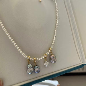 Collar de abalorio de perla Natural gris de lujo claro hecho a mano collar con colgante de calabaza de estrella múltiple para mujer joyería de regalo de playa - Product Image 5