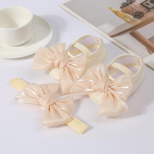 Princess Bowknot Baby Girls Baptism Shoes with <strong>Headband</strong> Cute Shiny Mary Jane Flats and Hairband Soft Sole Kids First <strong>Walkers</strong> - Product Image 6