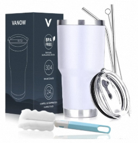 Vaso térmico VANOW de acero inoxidable de 20 oz con pajita y cepillo para viaje - Product Image 1
