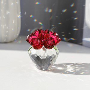 Red Color Crystal Flower Gifts for Mom Wife Girlfriend Glass Flower Ornaments for Home Office Tabletop <b>Paperweight</b> - Product Image 2