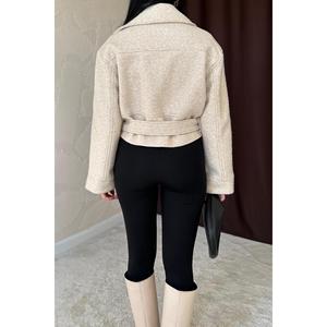 Abrigo de Cachemira Beige para Mujer, Abrigo de Invierno Cálido y Elegante de Manga Larga, Tejido de Tela - Product Image 2