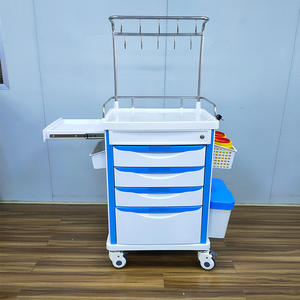 Chariot médical d'urgence à 5 tiroirs, construction en acier inoxydable, roues silencieuses pour ambulance, salle <span class=keywords><strong>de</strong></span> <span class=keywords><strong>maternité</strong></span>, clinique - Product Image 4