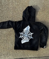 Özel Yüksek Kaliteli Havlu Kumaş Polyester/Pamuk Rhinestone Örümcek Ağı Baskılı Nefes Alabilen Büyük Beden Fermuarlı Erkek Sonbahar Kapüşonlu Sweatshirtü