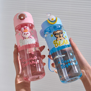 ขวดน้ำพลาสติกแบบพลิกฝา มีหลอดดูด ลายการ์ตูน ปลอดสาร BPA สำหรับเด็ก พกพาเดินทาง - Product Image 3