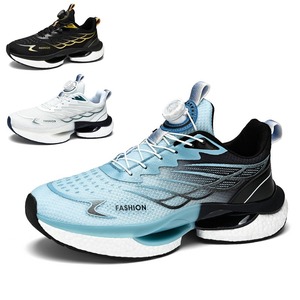 2025 Summer Men's Shoes Rotating Button Running Sports Shoes Men's Breathable Thick-Tread Popcorn <b>Cushioning</b> Running Shoes - Product Image 1