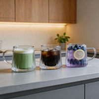 Gelas Kopi Kaca Borosilikat Berkualitas Tinggi Desain Kreatif 8.5oz 250ml, Gelas Mug Berdinding Ganda dengan Gagang untuk Latte