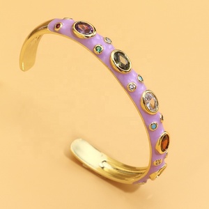 Élégant et personnalisé ouvert cuivre ensemble Zircon émail goutte d'huile pour Bracelet Bracelet Simple couleur mode charme bijoux - Product Image 2