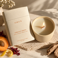 Bougie parfumée en cire de soja AIKUN, en pot cylindrique noir mat avec mèche en bois unique, étiquette personnalisée, idéale pour la vente au détail et les cadeaux