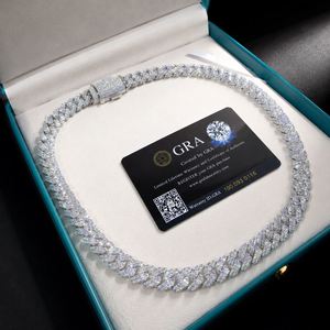 Collar de Cadena Miami Cuban Link de 10mm, Chapado en Rodio, Plata 925, con Moissanita VVS Certificada GRA, Estilo Hip Hop Iced - Product Image 1