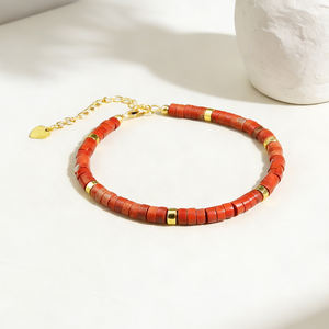<b>Red</b> Jasper Crystal Beaded <b>Bracelet</b> Women Healing Protection Reiki Trendy Adjustable Dainty Stacking Jewelry Birthday Gift - Product Image 1
