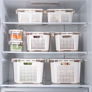 Ensemble de 5 pièces panier de <span class=keywords><strong>vidange</strong></span> cuisine garde-manger Drain réfrigérateur organisateur bacs réfrigérateur conteneur de stockage des aliments boîte en plastique de fruits - Product Image 6
