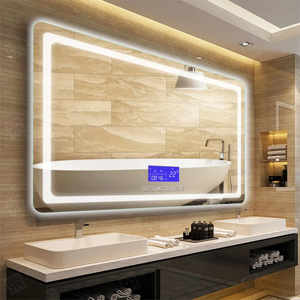 Hotel Blue_tooth display screen Smart touch Led Lighted Vanity Bathroom Mirror Wall Mounted Magic LED Lighting Mirror Bathroom