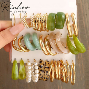 RINHOO Ensemble de boucles d'oreilles pendantes couleur or, papillon en acrylique creux, boucles d'oreilles créoles cœur pour femme, bijoux fantaisie, cadeaux - Product Image 1