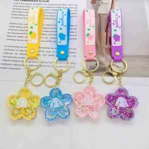 Creative Floating Cherry Blossoms Rabbit Keychain Liquid Oil Rabbit Moving Milk Tea <b>Cup</b> Acrylic Keyring Quicksand Key Chain Gift - Product Image 1
