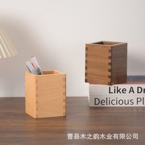 Beech Wood <b>Pen</b> Holder 8x8x10cm Square Office Desk Organizer Storage <b>Box</b> For Stationery - Product Image 3