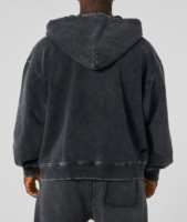 Blouson à capuche zippé en molleton épais 360G pour homme, style rétro délavé à l'acide, coupe oversize ample, finition brute et effet usé, faible MOQ