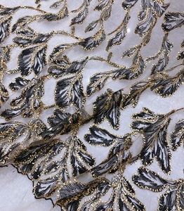 Thời trang tùy chỉnh thực hiện kim loại sợi lưới thêu pháp Tulle Ren Vải cho phụ nữ bên DRESS đêm Gown abaya - Product Image 4