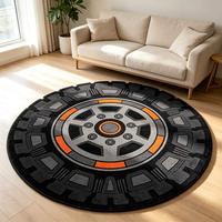 Tapis de sol personnalisé tufté à la main, motif pneu de voiture, imprimé en 3D, forme irrégulière, tapis jante de voiture, tapis en forme de pneu et de roue de course