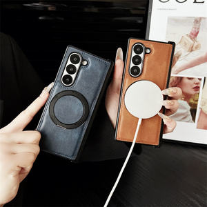 360 rotatif en aluminium pliant béquille PU étui de téléphone en cuir pour Samsung Galaxy <span class=keywords><strong>Z</strong></span> pli 7 6 5 <span class=keywords><strong>4</strong></span> couverture magnétique de charge sans fil - Product Image 4