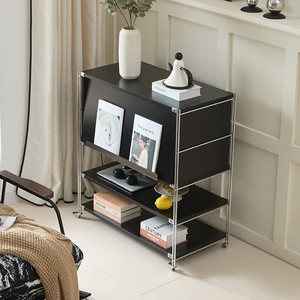 Bauhaus Style <b>Storage</b> <b>Cabinet</b> 3 Tier Mobile Living Room Magazine Shelf With Wheels For Home Organization - Product Image 1
