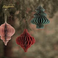 Décorations de fête de Noël 3D Mini paillettes bord papier nid d'abeille lanterne ornements suspendus pour arbre de noël fête du nouvel an