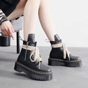 מגפי קרסול 8-חור מגפיים לנשים ולנשים צד zippers lychee pattered אמיתי עור ארוך לשון - Product Image 4