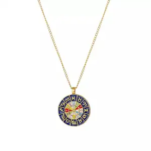 Wholesale New Arrival Women Fashion Colorful Enamel 18K Gold Filled Micro Mosaic 2mm Diamond Zodiac Sign Luck Necklace Jewelry