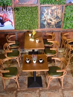 Ensemble table et chaises de restaurant en bois massif de style américain rétro pour hôtel, salle à manger, bar à domicile