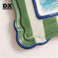 Cadre photo en céramique DX Designs, 4x4 pouces, carré ondulé, vert et blanc rayé, style aquarelle, pour décoration intérieure et mariage
