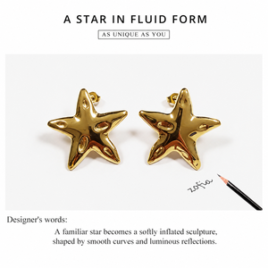 Pendientes de Estrella Abullonados para Mujer, Acero Inoxidable, Chapado al Vacío en Oro de 14K, Pendientes Escultóricos - Product Image 3