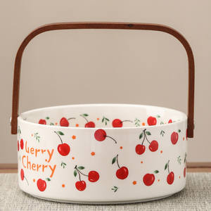 Corbeille à fruits en céramique chinoise à motif végétal, style décontracté, luxe léger, créative, avec poignée, grande assiette à fruits, haute valeur esthétique - Product Image 2