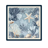 Tapis de jeu carré vintage nautique bleu foncé avec motif corail et étoile de mer, antidérapant et insonorisant, pour Mahjong