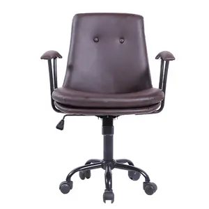 Chaise de bureau ergonomique moderne en cuir marron à dossier moyen pour le personnel de bureau pivotant