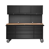 Établi d'Atelier Robuste en Acier Inoxydable 430 avec Armoire à Outils, Meuble de Rangement Garage Anti-Déformation et Ignifuge avec Tiroir de Stockage