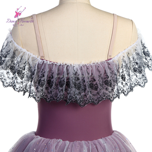 23170 Longue Robe de Ballet Romantique Couleur Mauve Poudré avec Dentelle Noire au Col, <span class=keywords><strong>Tutu</strong></span> Rond pour Spectacles de Danse - Product Image 6