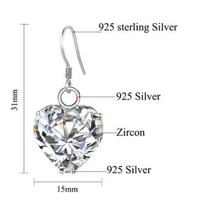 Pendientes de plata de ley 925 con forma de corazón y diamantes, joyería clásica de lujo - Product Image 6