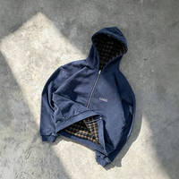 Sweat-shirt réversible personnalisé pour homme, à double fermeture éclair, en molleton bouclette à carreaux, imprimé flanelle, coupe épaules tombantes