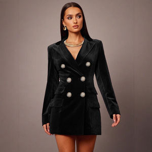 Giacca da <span class=keywords><strong>Donna</strong></span> di Alta Qualità in Velluto con Collo alla Coreana, Maniche Lunghe, Doppiopetto, per Ufficio, con Ricamo a Mano - Product Image 4