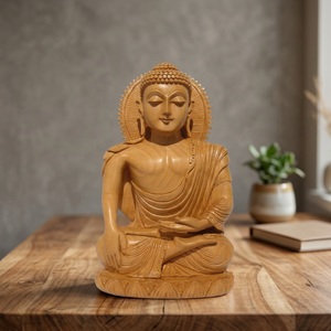 Figura de Buda de Madera Hecha a Mano, Ecológica, Tallada, Estatua de Meditación, Arte Coleccionable, Decoración de Rajastán - Product Image 2