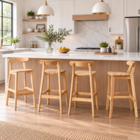 Tabouret de bar en bois massif avec dossier, hauteur d'assise 72 cm, tabouret de comptoir en bois naturel pour îlot de cuisine, style scandinave