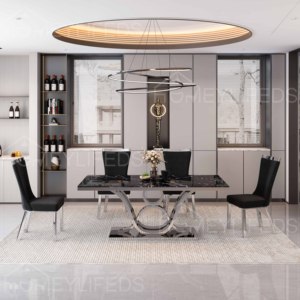 Oteller için 6 paslanmaz çelik sandalyeler ile İtalyan lüks yemek masası seti <span class=keywords><strong>High</strong></span>-End Modern mermer masa - Product Image 5