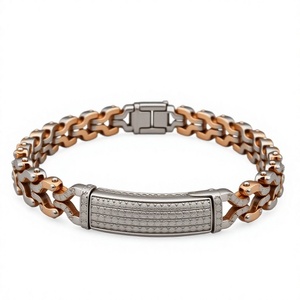 Orelia Luxe Rose Gold Plated Hiphop <b>Mens</b> Link Bracelet Diamond Inlay Chain <b>Bangle</b> Rectangular Plate Clasp Gift Jewelry - Product Image 5