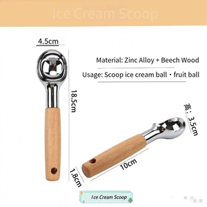 Cuchara de acero inoxidable para helado con mango de madera, cuchara metálica antiadherente para helado, gelato, sorbete y frutas, para uso doméstico. - Product Image 5