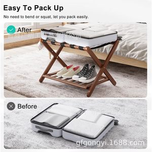 Wooden Luggage Rack Foldable 3 Tier <b>Suitcase</b> Holder For Bedroom Guesthouse Hotel <b>Storage</b> - Product Image 4