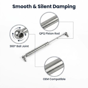 Cilindro de Resorte de Gas para Muebles de Acero Inoxidable 100N-600N con Giro de 360° °   Rótula de suspensión suave y silenciosa con amortiguación, compatible con OEM - Product Image 1