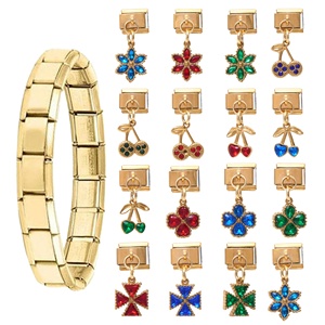 Breloques italiennes colorées en acier inoxydable plaqué or 18 carats, motifs cœur, trèfle, cerise, pour bracelets et bijoux - Product Image 2